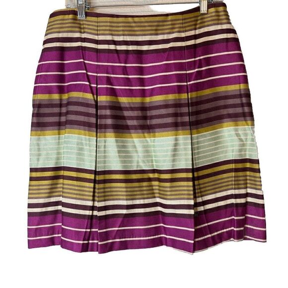 J. McLaughlin Women’s LUCIA Box Pleat Pink Green Striped Pockets Skirt Sz 12 - Picture 2 of 5